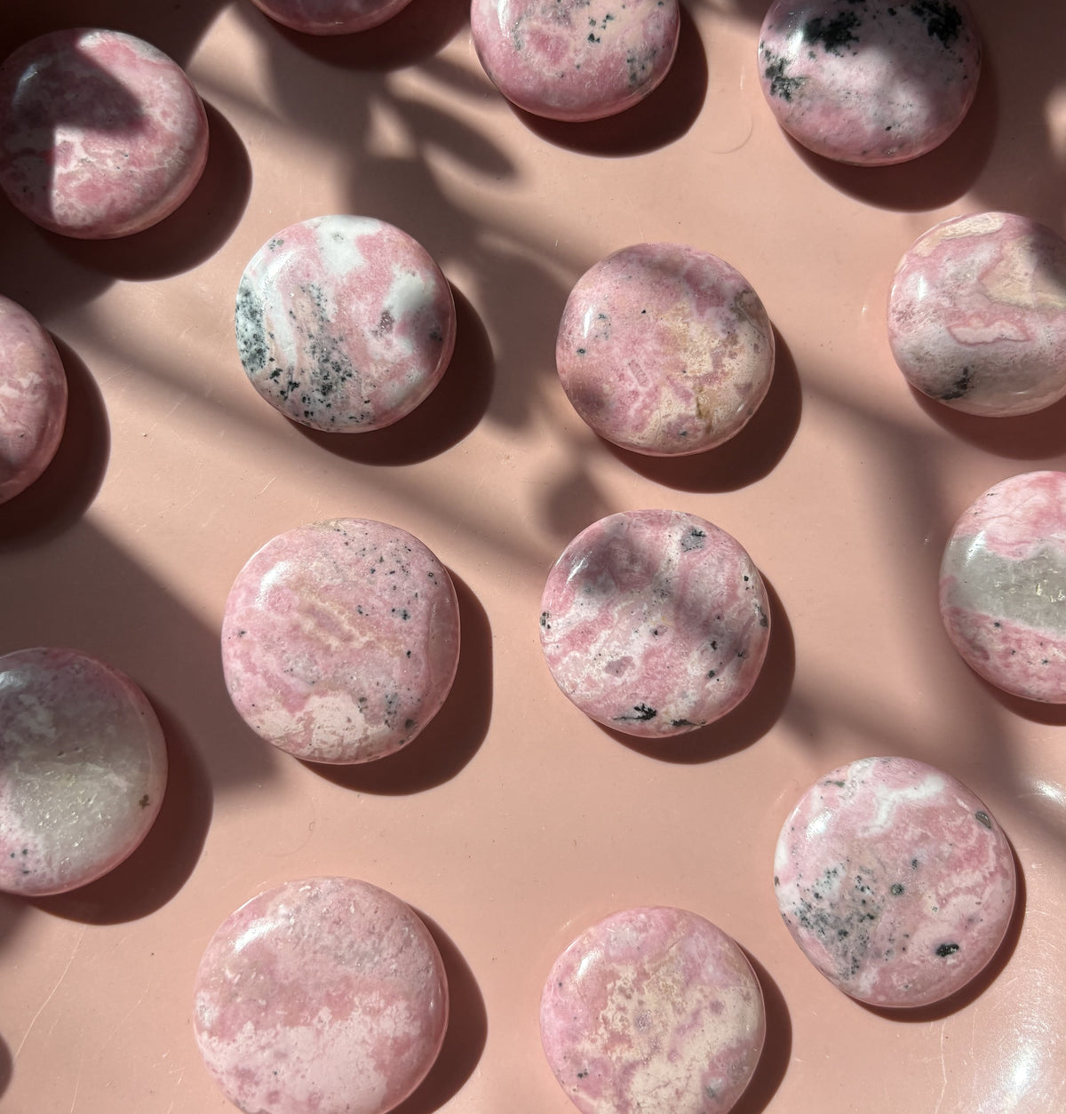 Mini Rhodonite Flat Palm Stone