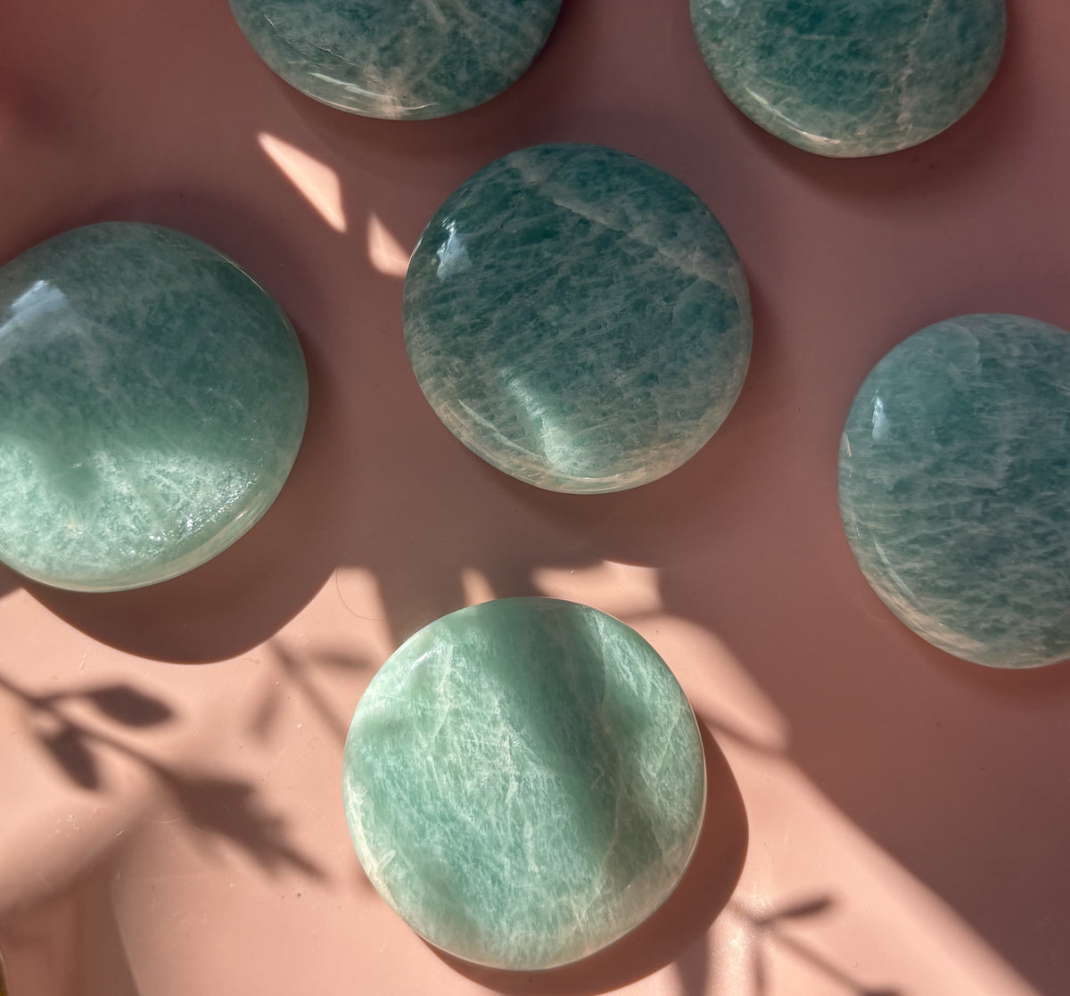 Large Flashy Amazonite Flat Palm Stone
