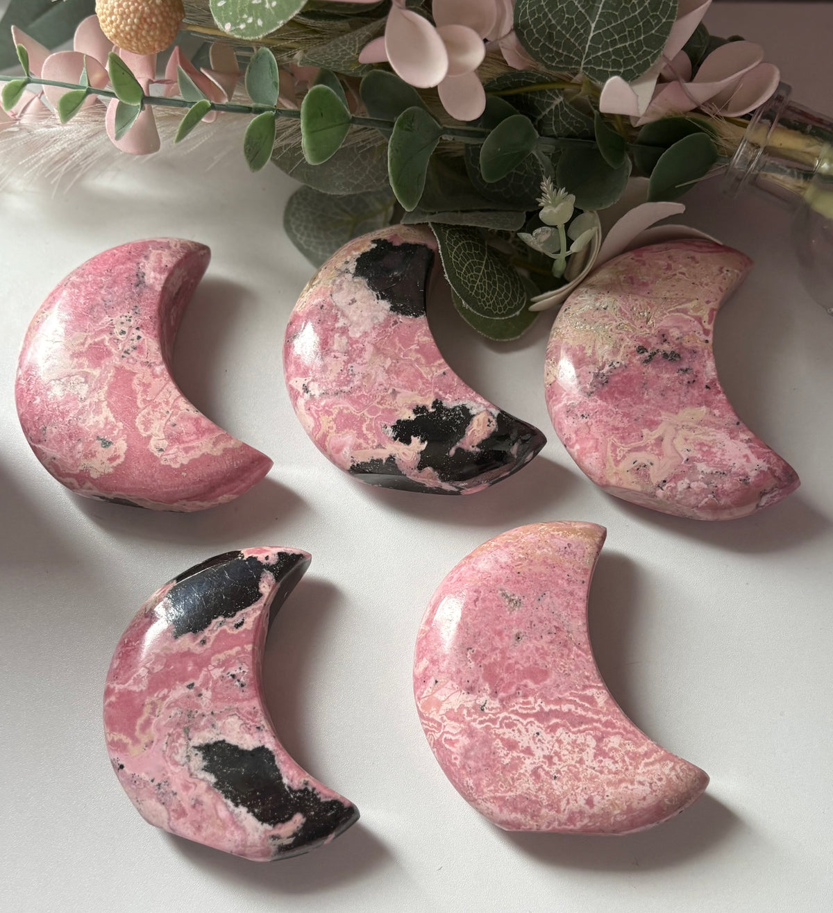 🌙 Peruvian Rhodonite Self-Standing Moons 🌙