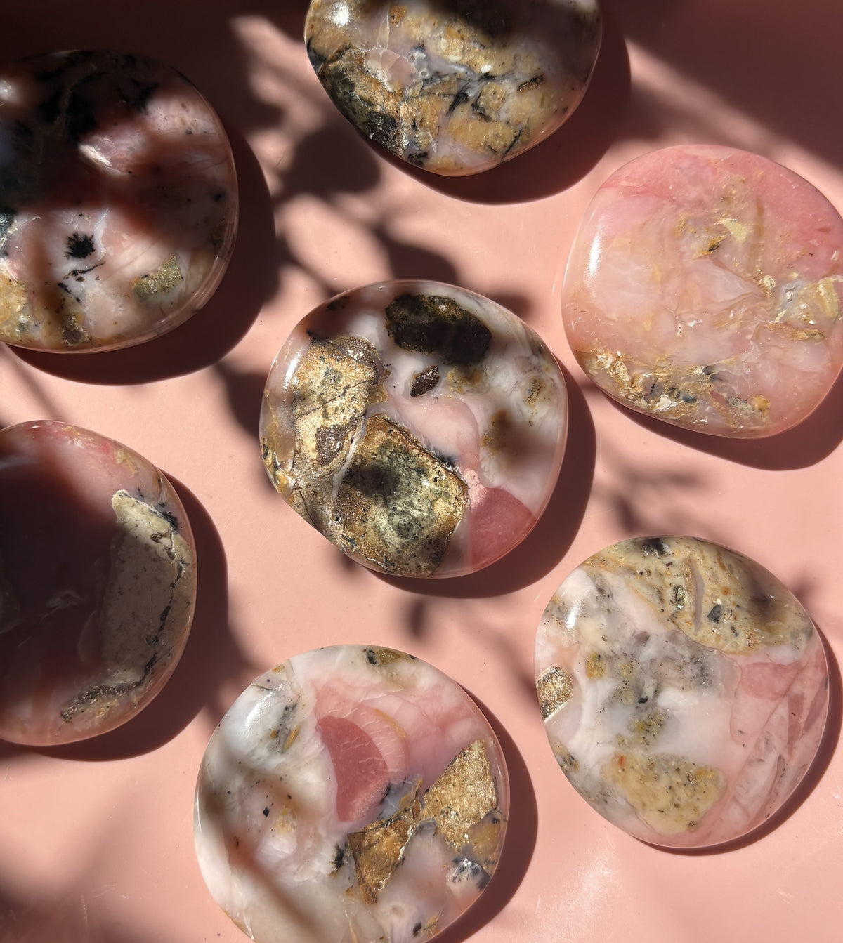 Large Peruvian Pink Opal Flat Palm Stone