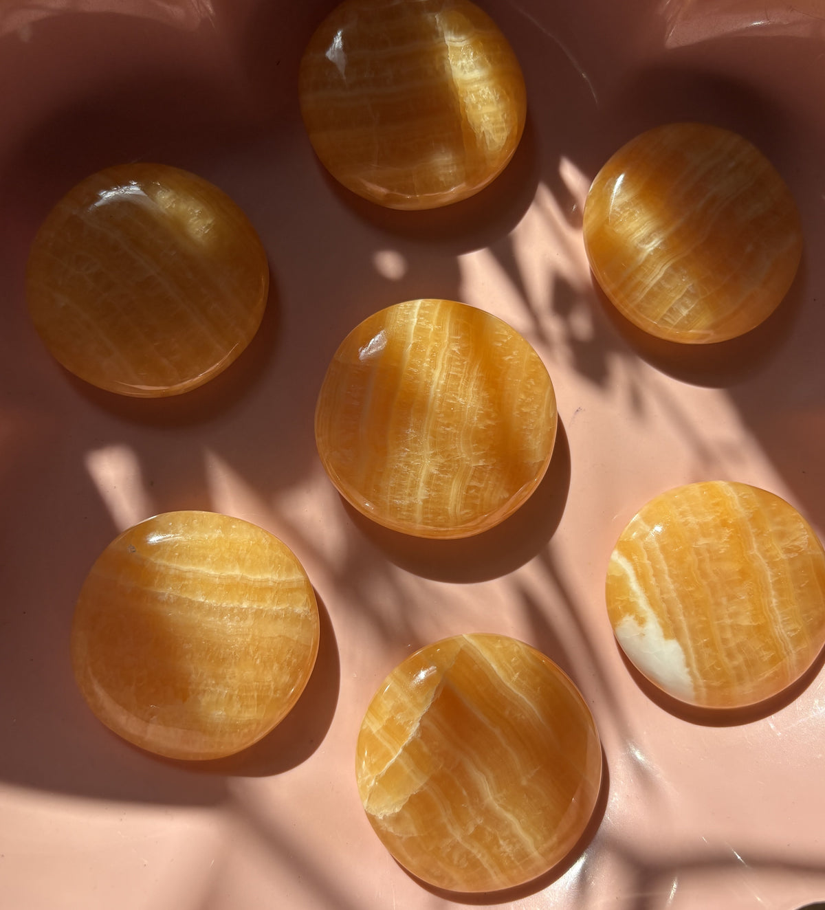 Large Orange Calcite Flat Palm Stone