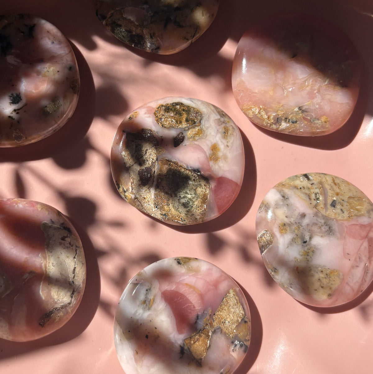 Large Peruvian Pink Opal Flat Palm Stone