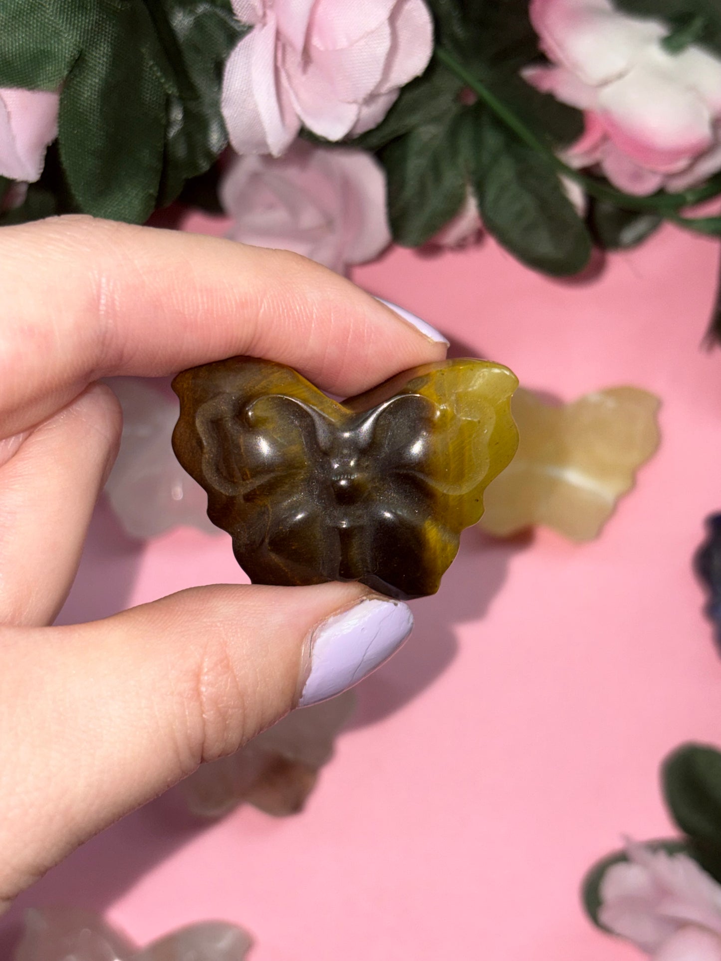 Tigers Eye Crystal Butterfly Carving