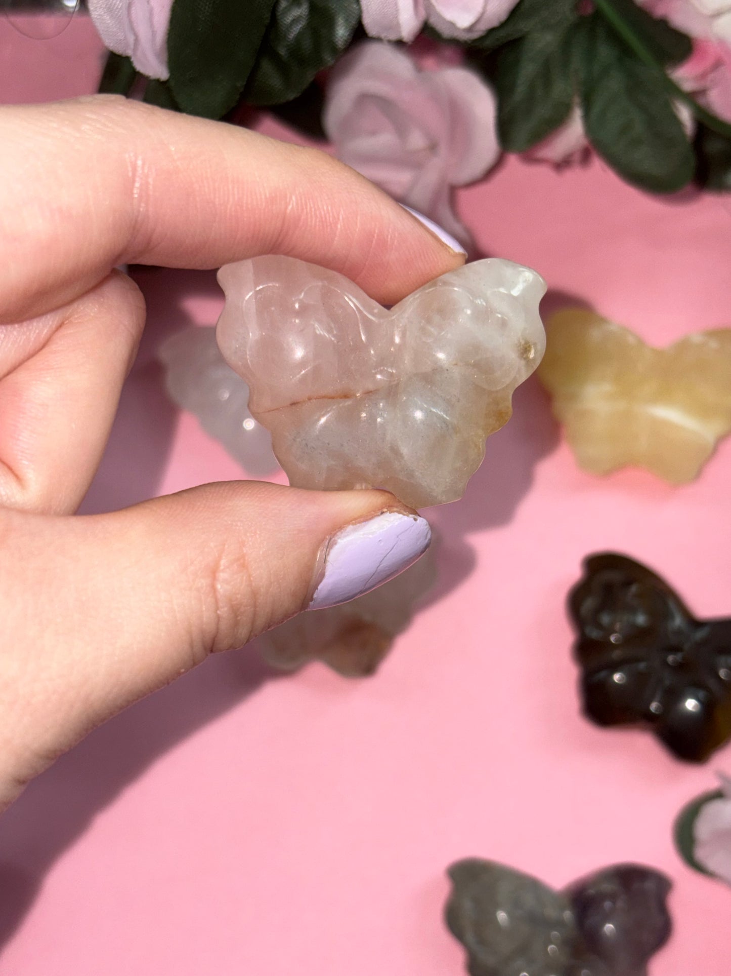 Fire Quartz Crystal Butterfly Carving