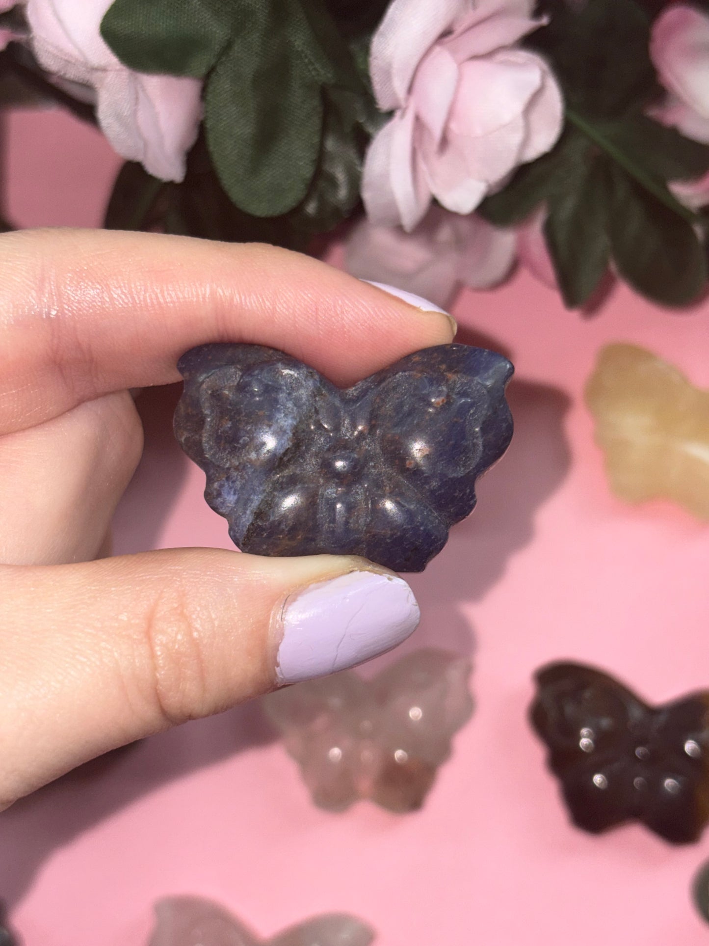 Sodalite Crystal Butterfly Carving