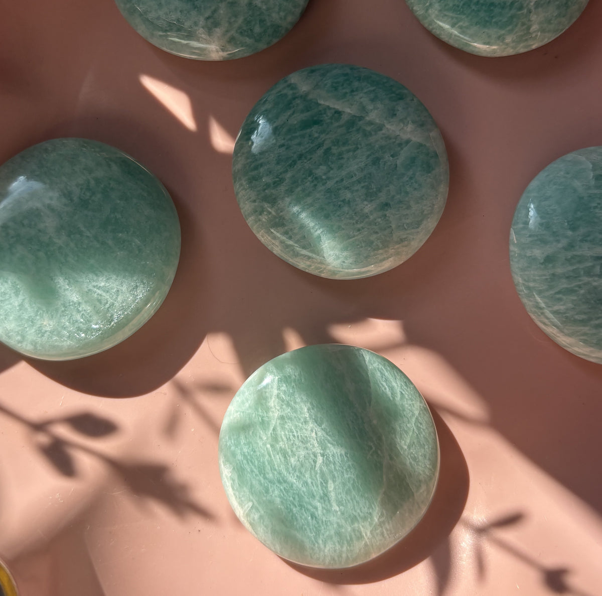 Large Flashy Amazonite Flat Palm Stone