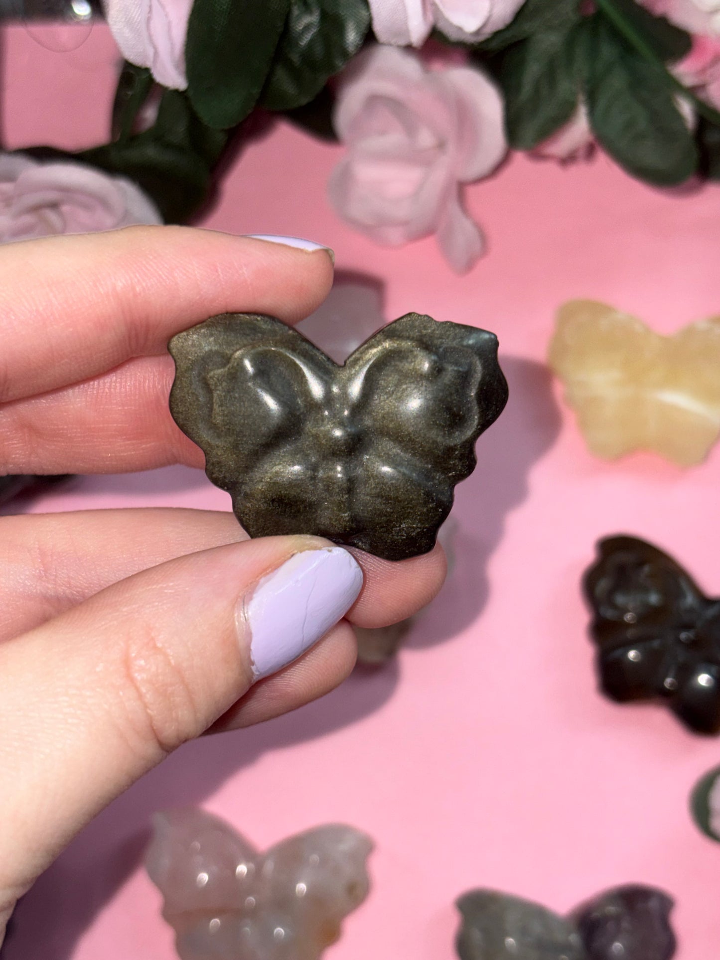 Gold Sheen Obsidian Crystal Butterfly Carving