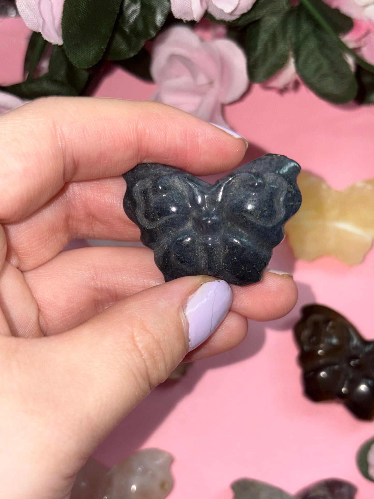Moss Agate Crystal Butterfly Carving