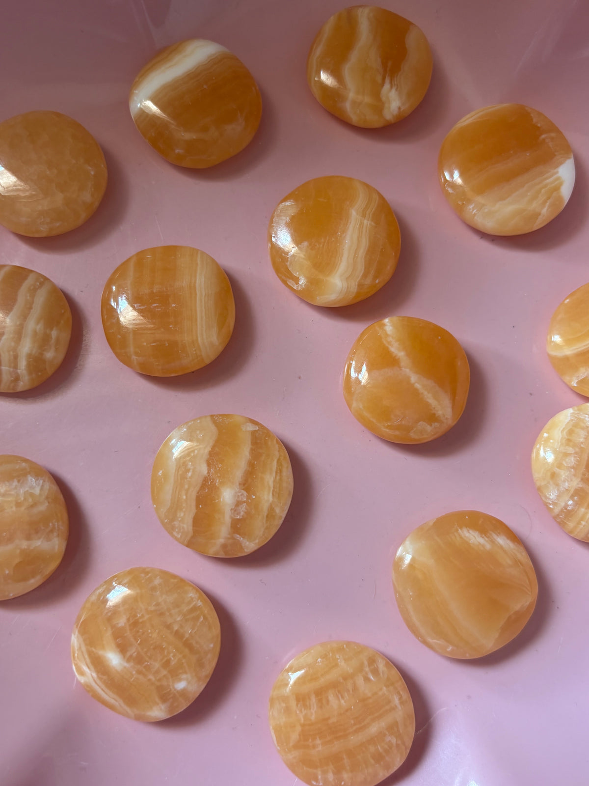 Mini Orange Calcite Flat Palm Stone