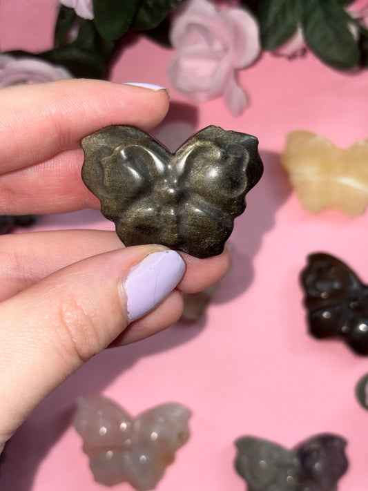 Gold Sheen Obsidian Crystal Butterfly Carving