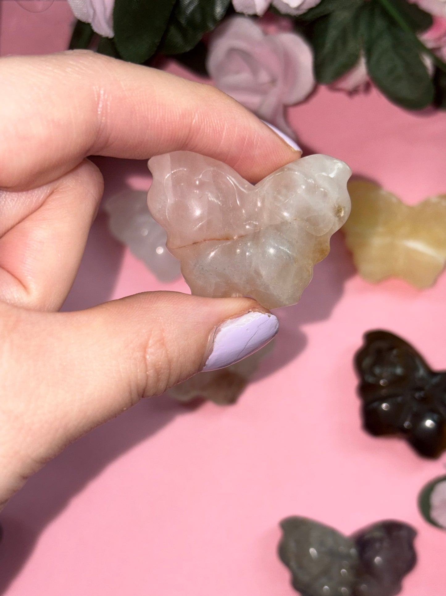 Fire Quartz Crystal Butterfly Carving