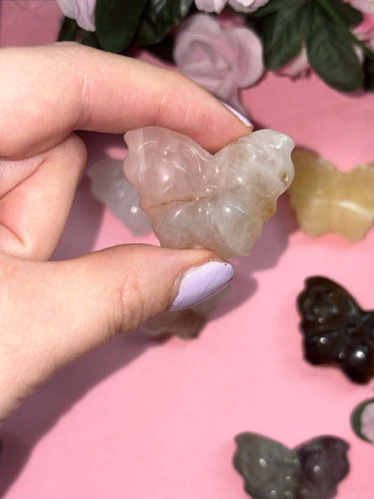 Fire Quartz Crystal Butterfly Carving