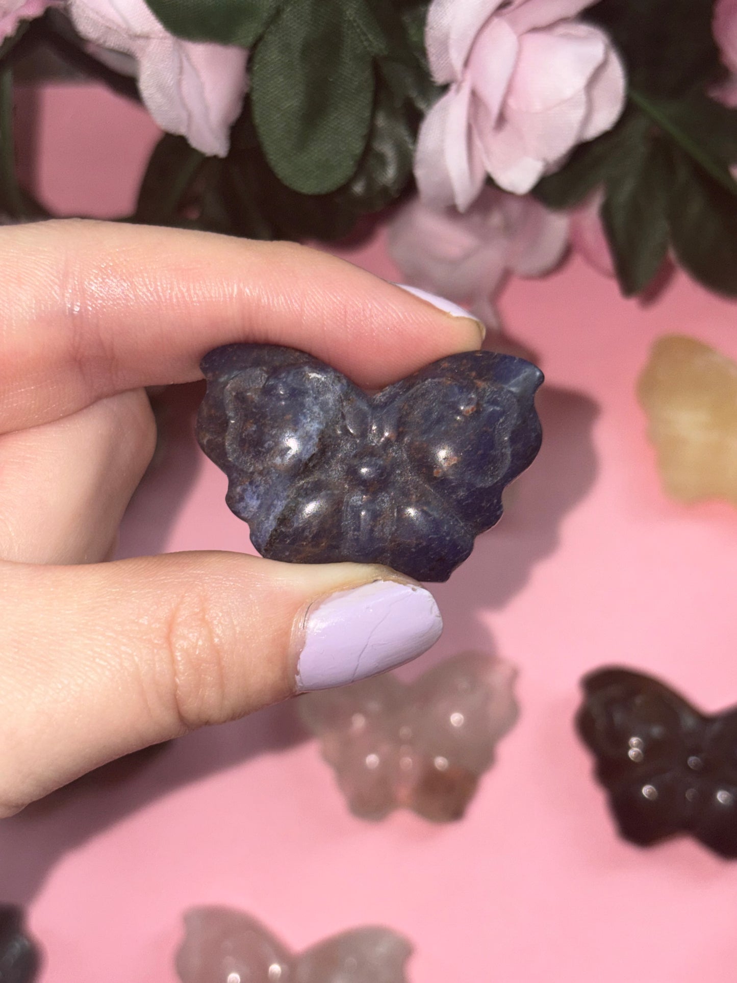 Sodalite Crystal Butterfly Carving
