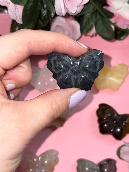 Moss Agate Crystal Butterfly Carving