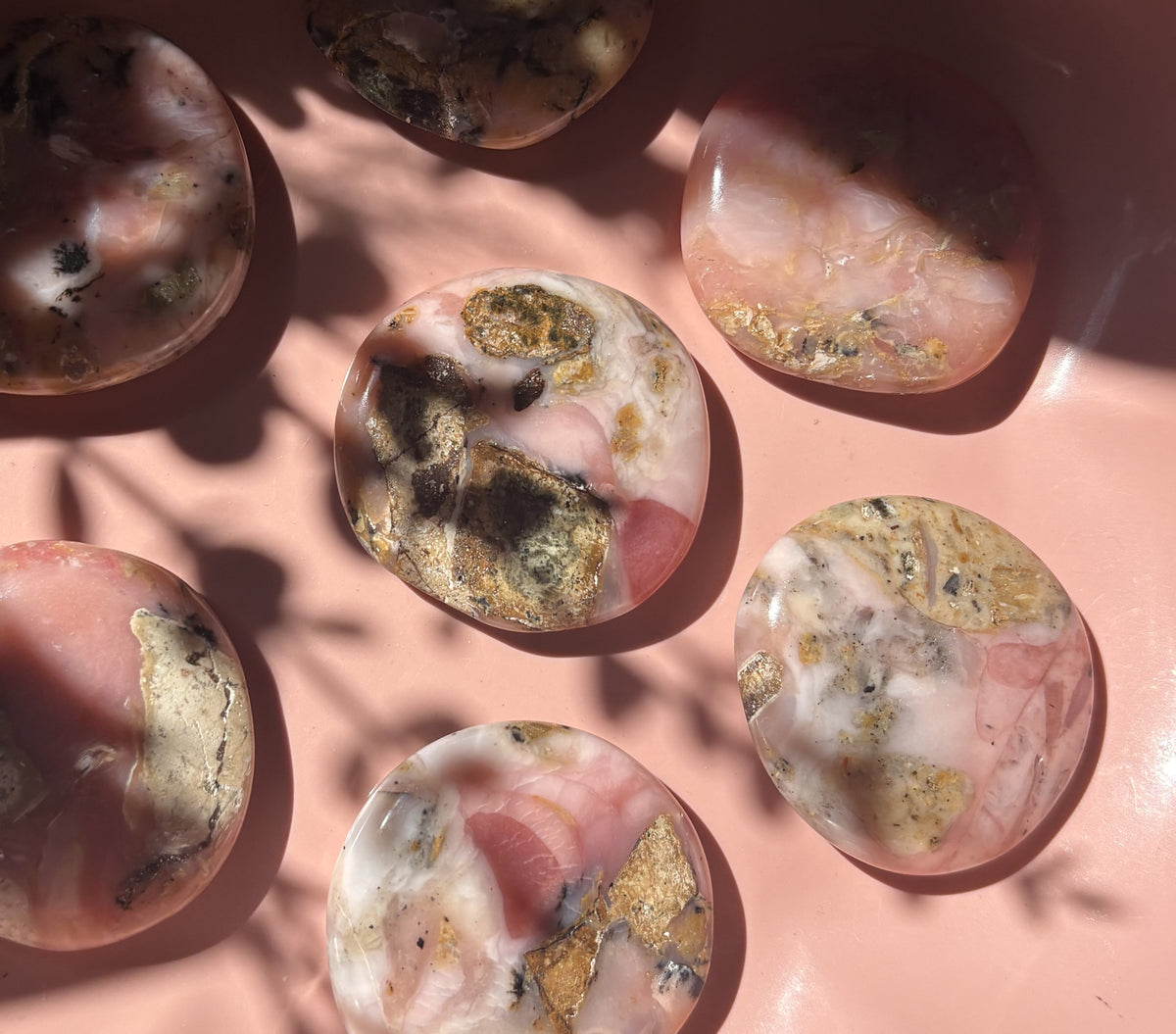 Large Peruvian Pink Opal Flat Palm Stone