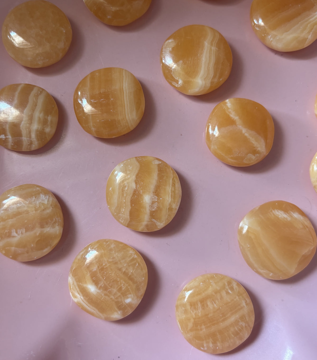 Mini Orange Calcite Flat Palm Stone