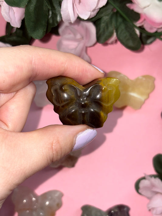 Tigers Eye Crystal Butterfly Carving