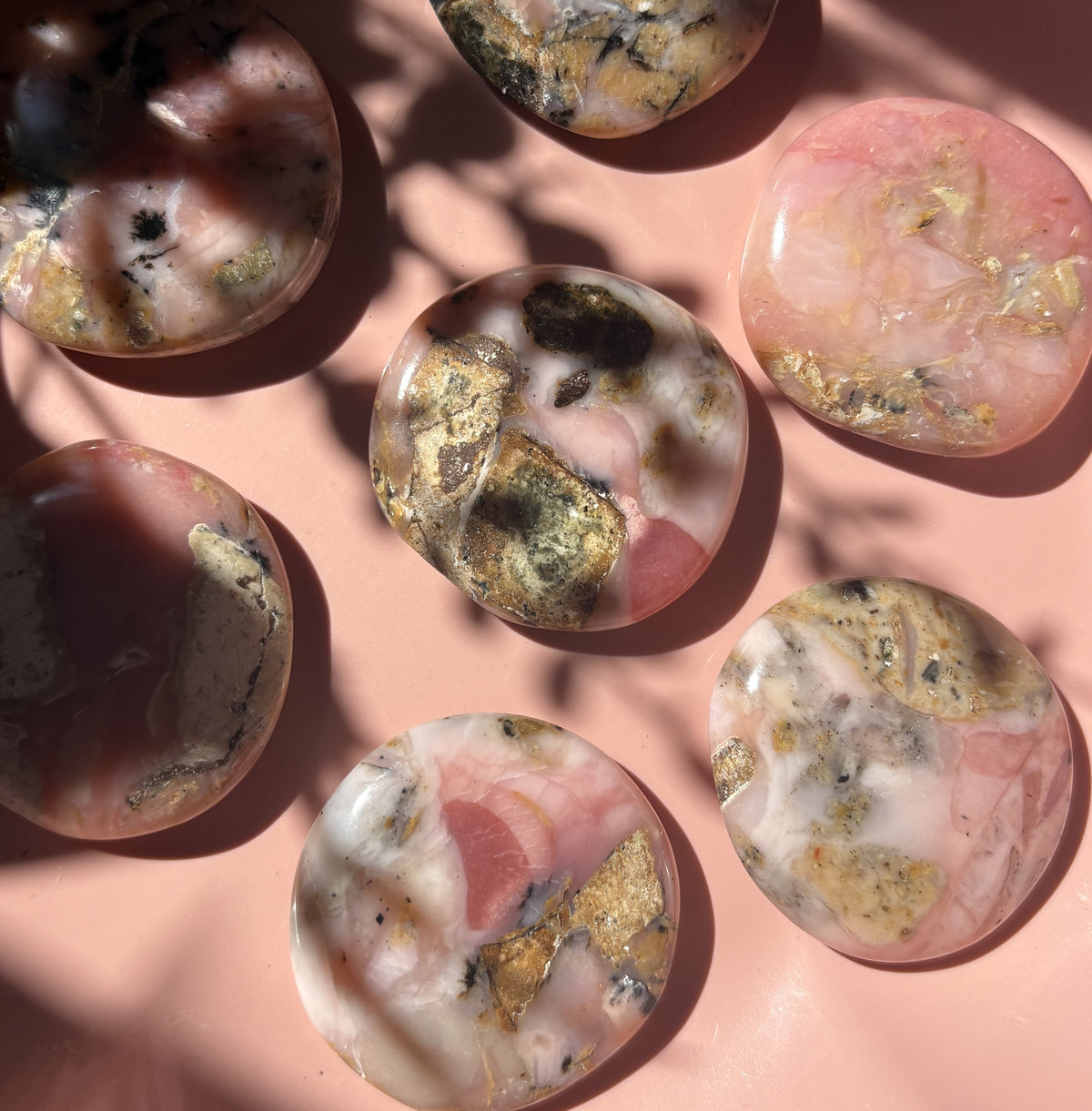 Large Peruvian Pink Opal Flat Palm Stone