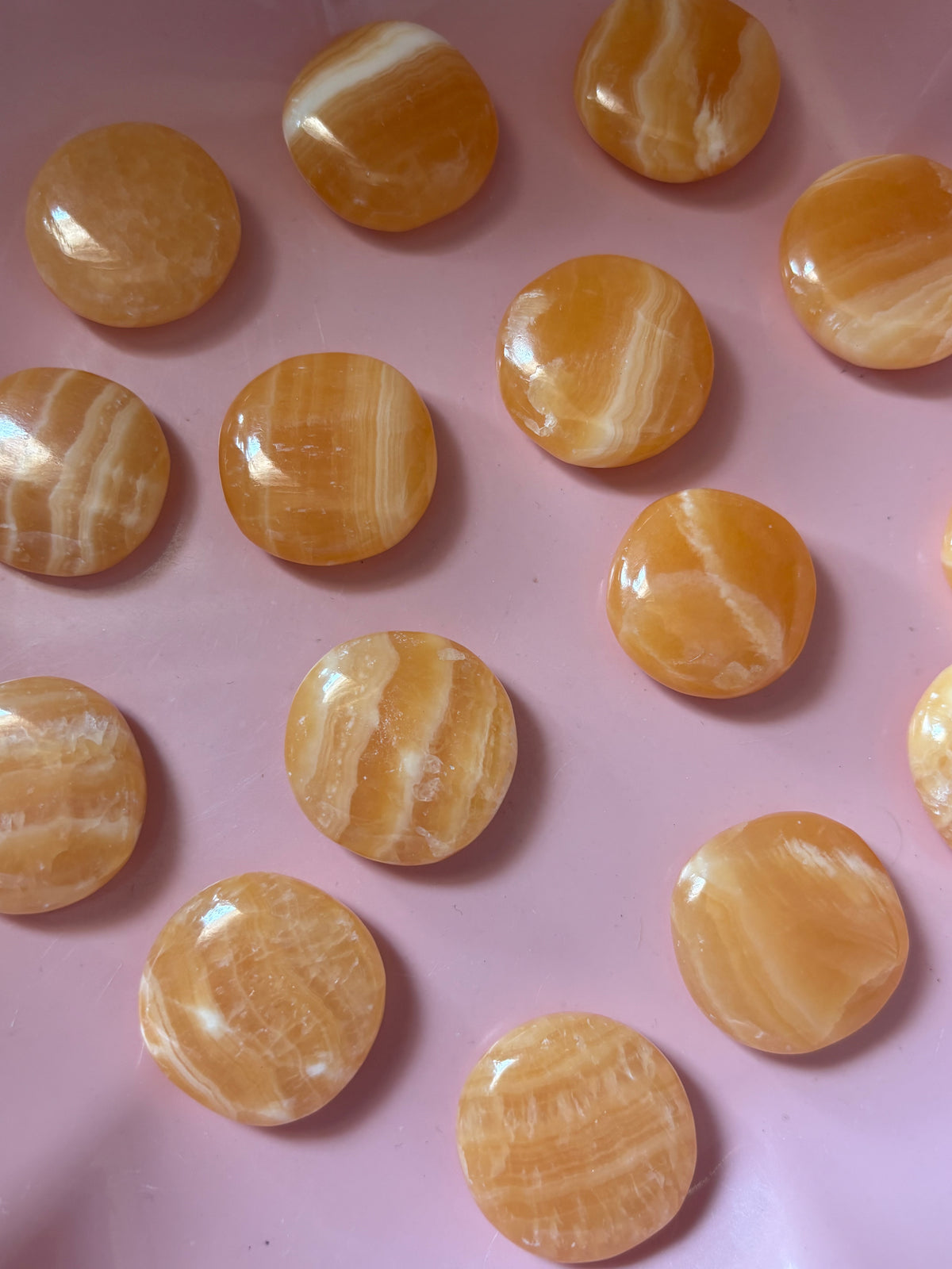 Mini Orange Calcite Flat Palm Stone